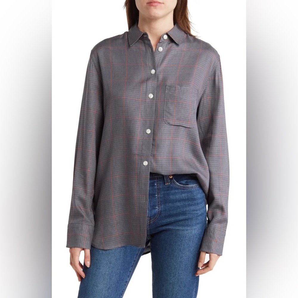 Rag & Bone Maxine Gray Houndstooth Button Down - Size S